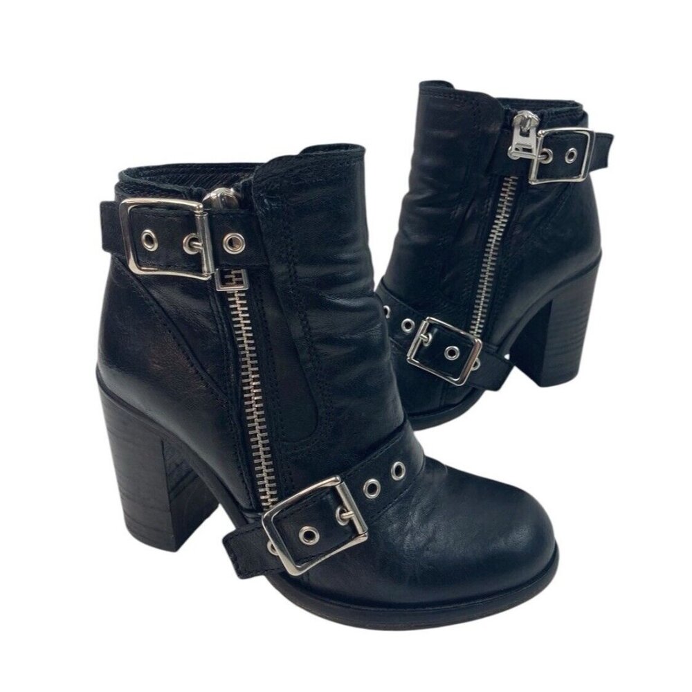 -All Saints Boots Women 36 Black Leather Heeled Harness Grunge Witchy Whimsigoth